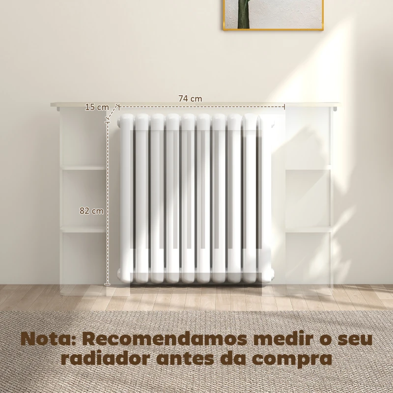 HOMCOM Cobertura para Radiadores com Prateleiras Desenho Moderno de Ripas para Sala de Estar Quarto 124x19x83 cm Branco