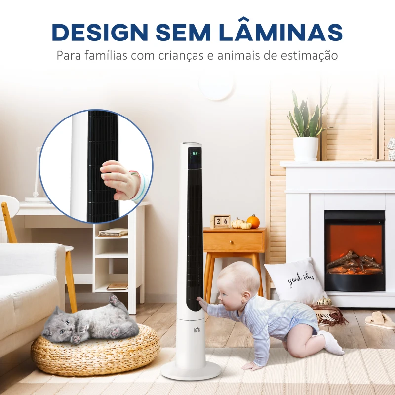 HOMCOM Ventoinha de Torre Silenciosa 50W com Controlo Remoto 3 Velocidades 3 Modos Temporizador 12H Oscilação 40° Branco
