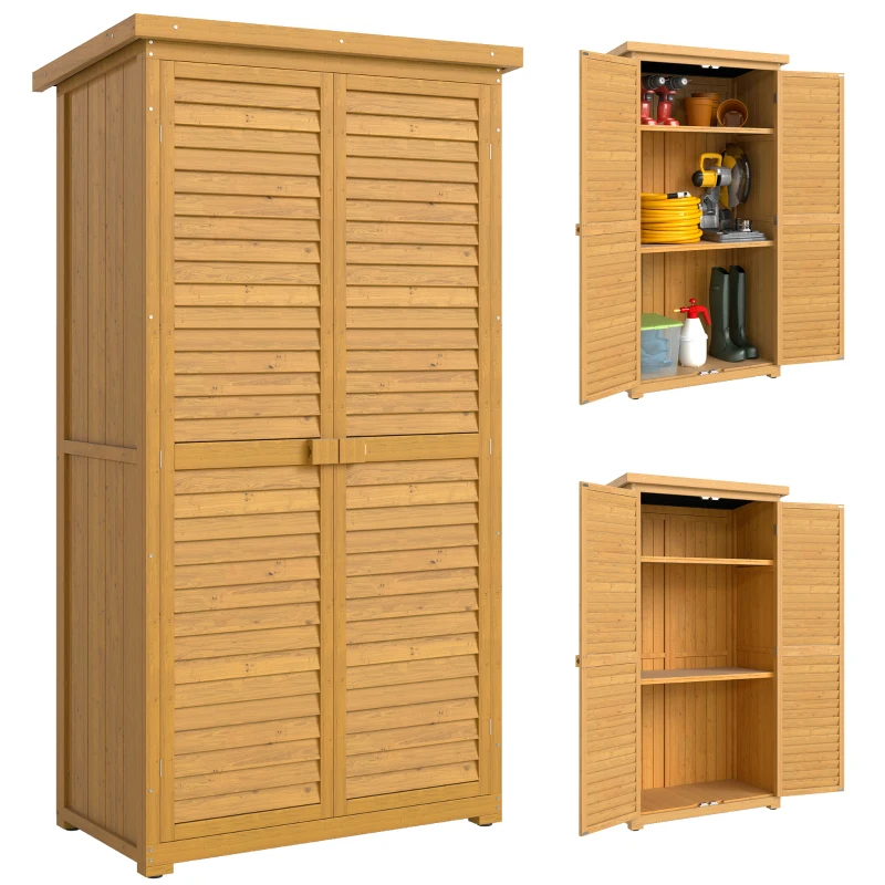 Outsunny Armario de Jardín 0,31 m² Cobertizo de Exterior con 2 Puertas y 2 Estantes Interiores 87x46,5x160 cm Madera Natural