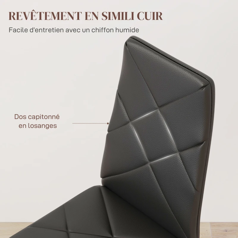 HOMCOM Lot de 2 chaises de salle à manger avec dossier haut, revêtement synthétique et pieds en acier, noir