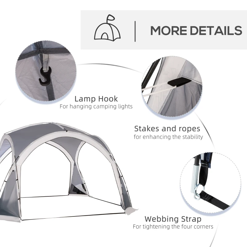 Outsunny Dome Tent for 6-8 Person, Camping Tent with 4 Zipped Mesh Doors, Removable Oxford Cloth, Lamp Hook, Portable Carry Bag, White and Grey