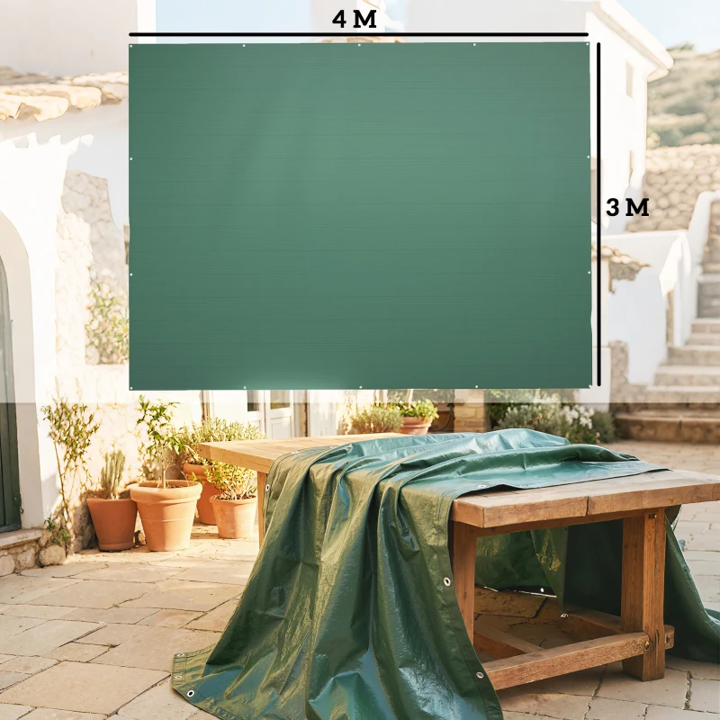 Outsunny 3 x 4m Waterproof Tarpaulin, 90GSM Tear-Resistant PE Tarp with Reinforced Grommets, UV Protected Cover