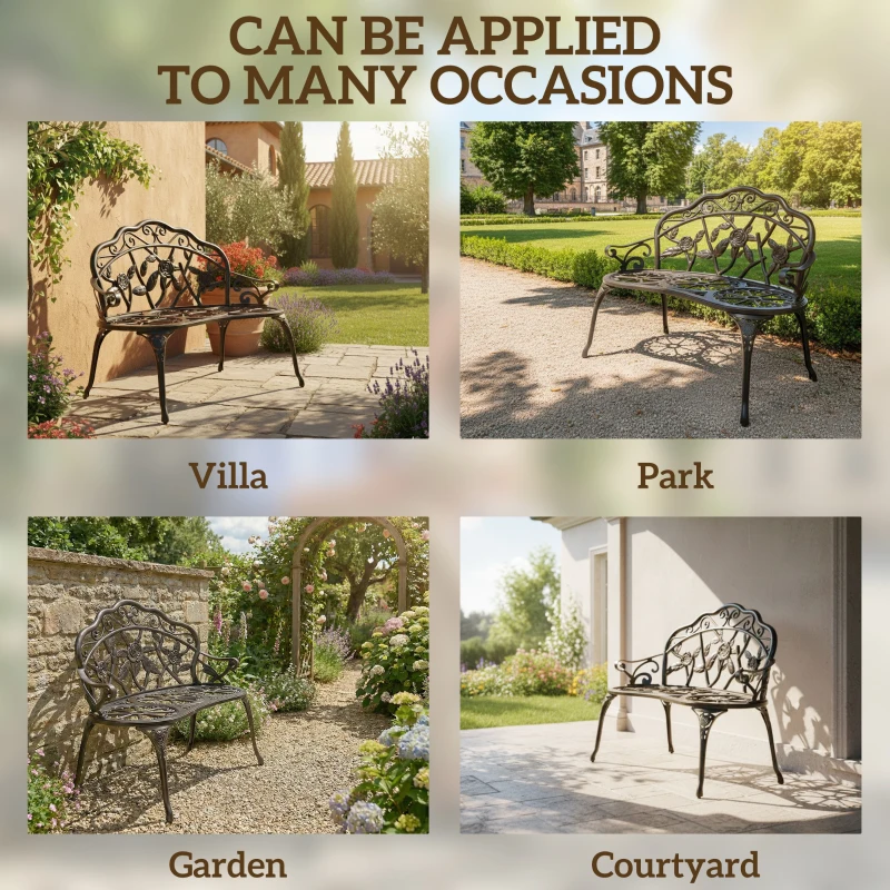 Outsunny Cast Aluminium Garden Bench - Bronze Tone