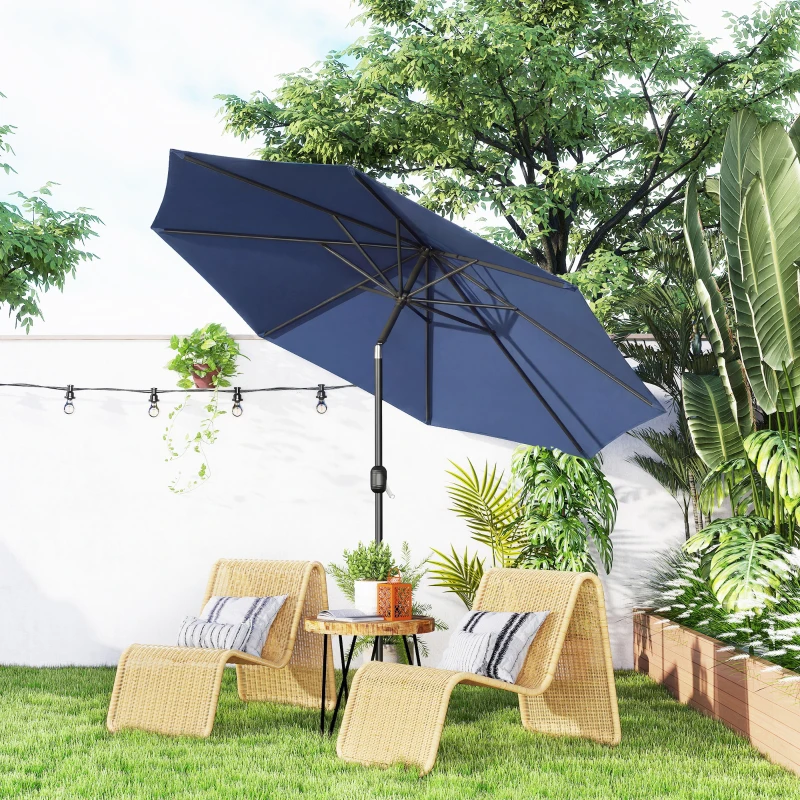 Outsunny 3 m Garden Parasol Umbrellas, Outdoor Sun Shade with 8 Ribs, Tilt and Crank Handle, Navy Blue