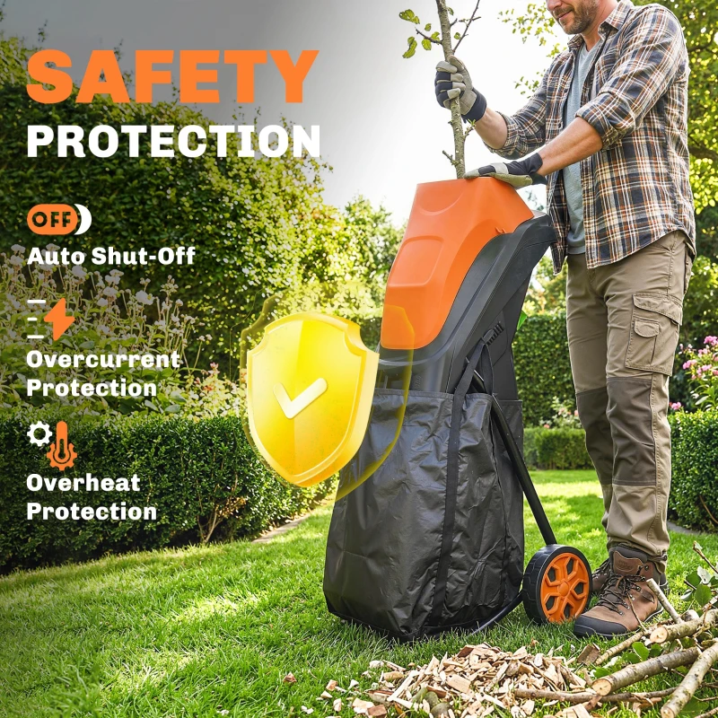 Outsunny 2500W Electric Wood Chipper, Corded Wood Mulcher Shredder with 45L Collection Bag, 4300RPM, 44mm Cutting Diameter