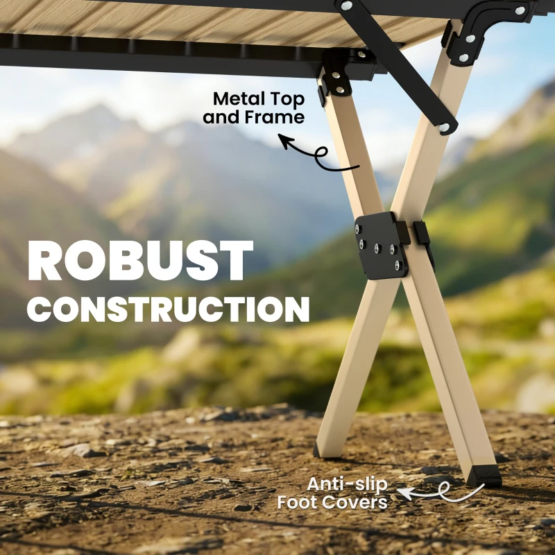 Outsunny 4ft Folding Camping Table, Waterproof Picnic Table with Roll Up Top and Metal Frame, Dark Brown