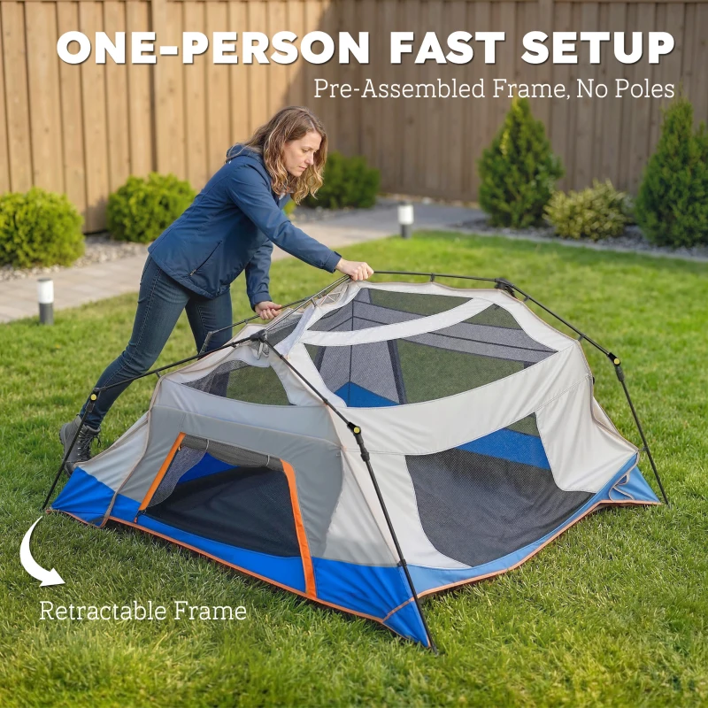 Outsunny Cabin Tent Easy Setup 3000mm Waterproof Camping Tent 4 Person with Carrying Bag Blue