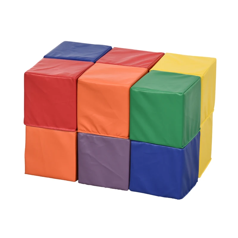 HOMCOM Set 12 Cuburi Moi pentru Copii 2+ Ani, Joc Educativ din Spumă, Blocuri de Construcție 20x20x20 cm, Multicolor