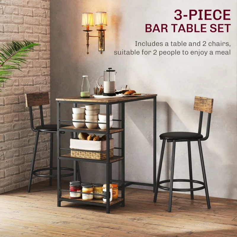 HOMCOM Stół barowy z 2 krzesłami, zestaw do kuchni, nowoczesny