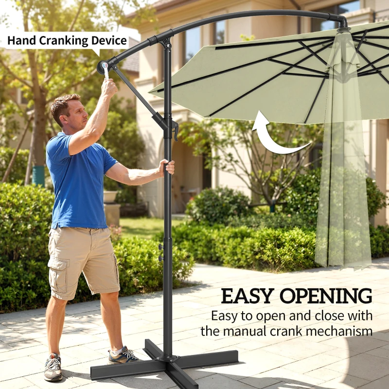 Outsunny 3m Overhanging Cantilever Parasol, with Cross Base - Beige