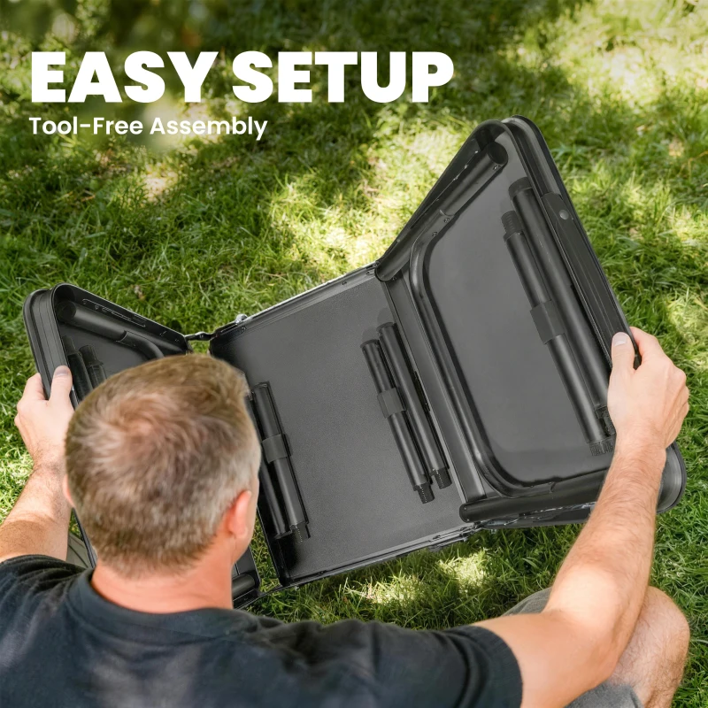 Outsunny 3ft Folding Camping Table, Picnic Table with Mesh Storage Layer, Carrying Bag and Metal Frame, Black