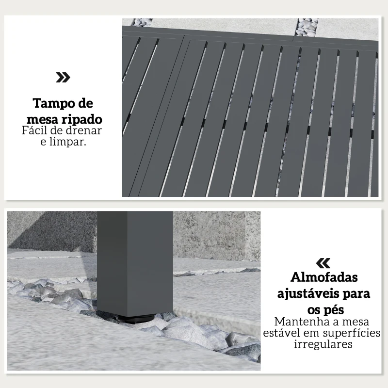 Outsunny Mesa de Jardim Extensível 150/225x85x75 cm Mesa de Jantar de Alumínio com Tampo de Ripas para 6-8 Pessoas Cinzento