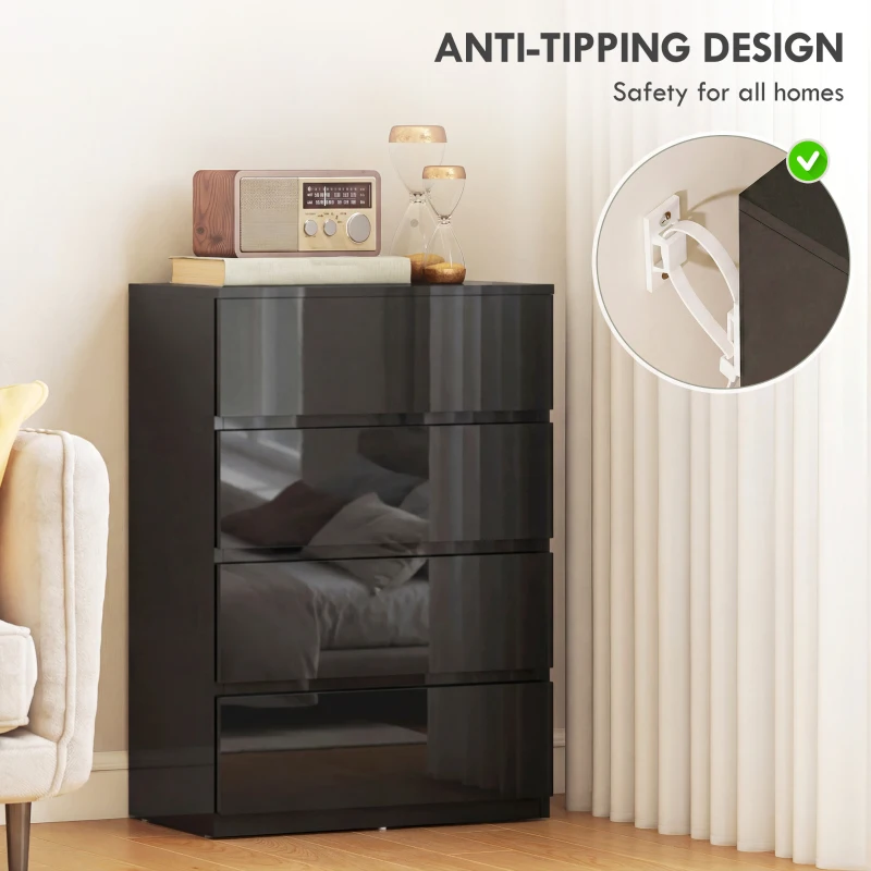 HOMCOM Chest of Drawers, 4-Drawer Storage Cabinets, Modern Dresser, Storage Drawer Unit for Bedroom