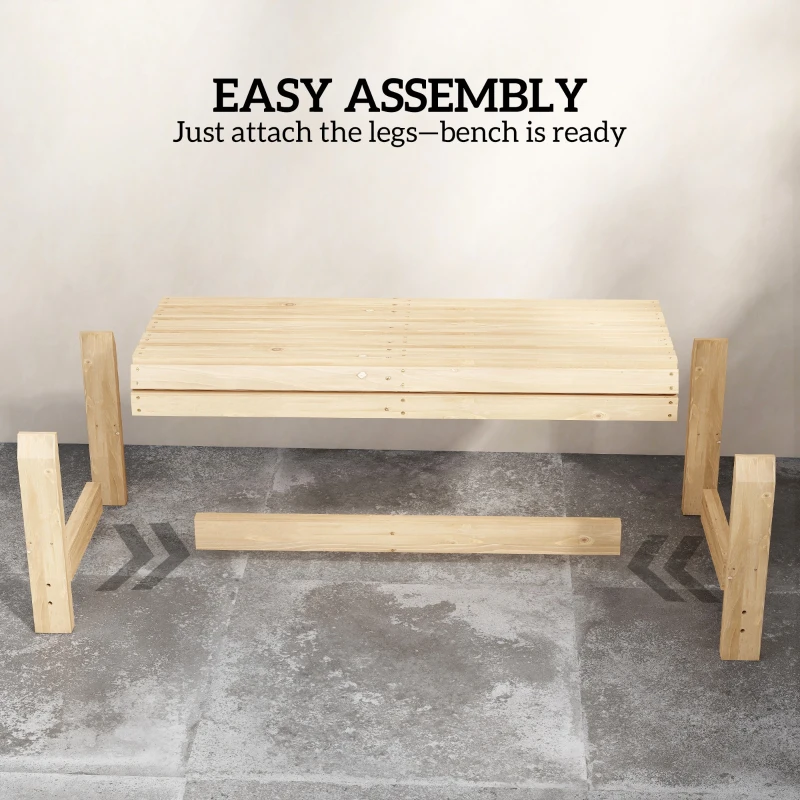 Outsunny Wooden Outdoor Bench, 2 Seater Garden Bench, Backless Patio Bench with Slatted Curved Seat, Natural Wood Finish