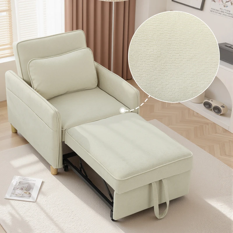 HOMCOM Sillón Cama Individual 3 en 1 Sofá Cama Plegable con Respaldo Ajustable y Cojín para Salón 74x85,5x82 cm Beige