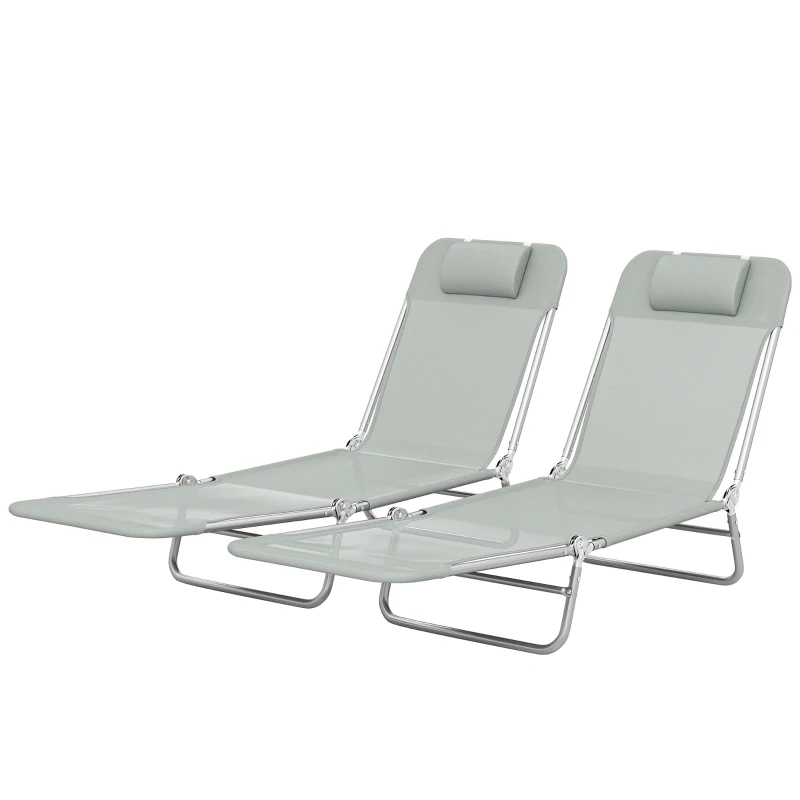 Outsunny Set of Two Steel Frame Sun Loungers, with Reclining Backs - Light Grey