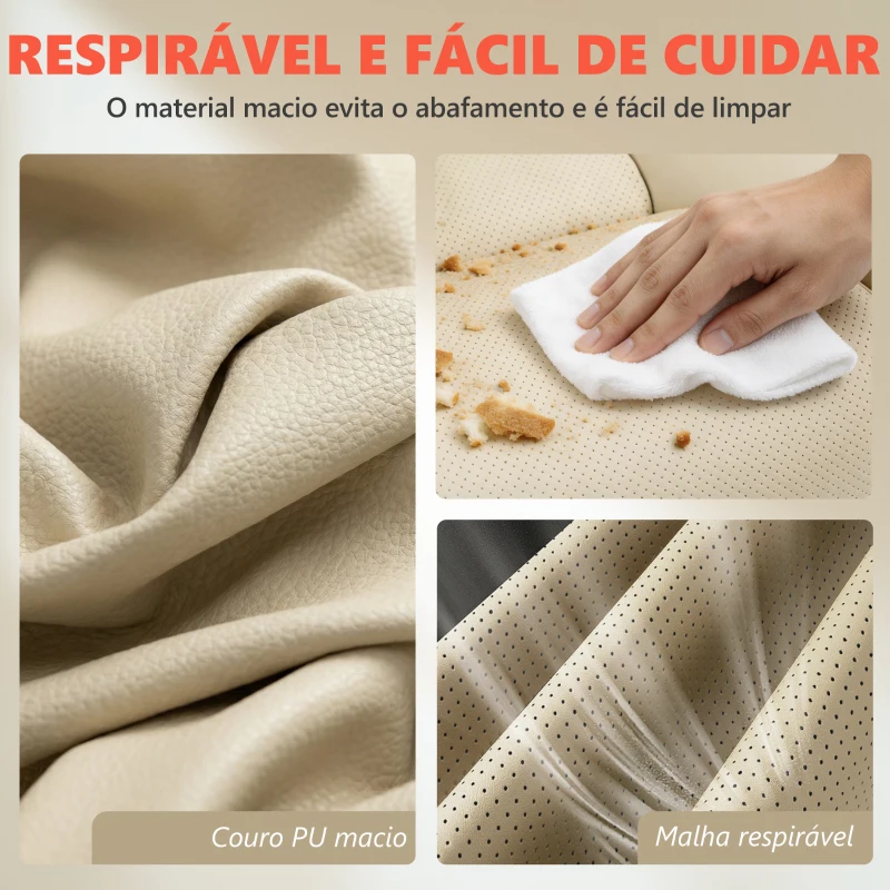 HOMCOM Cadeira de Escritório com Massagem Vibratória de 4 Pontos Aquecimento Lombar Apoios de Braços Rebatíveis Encosto Alto Altura Ajustável Creme