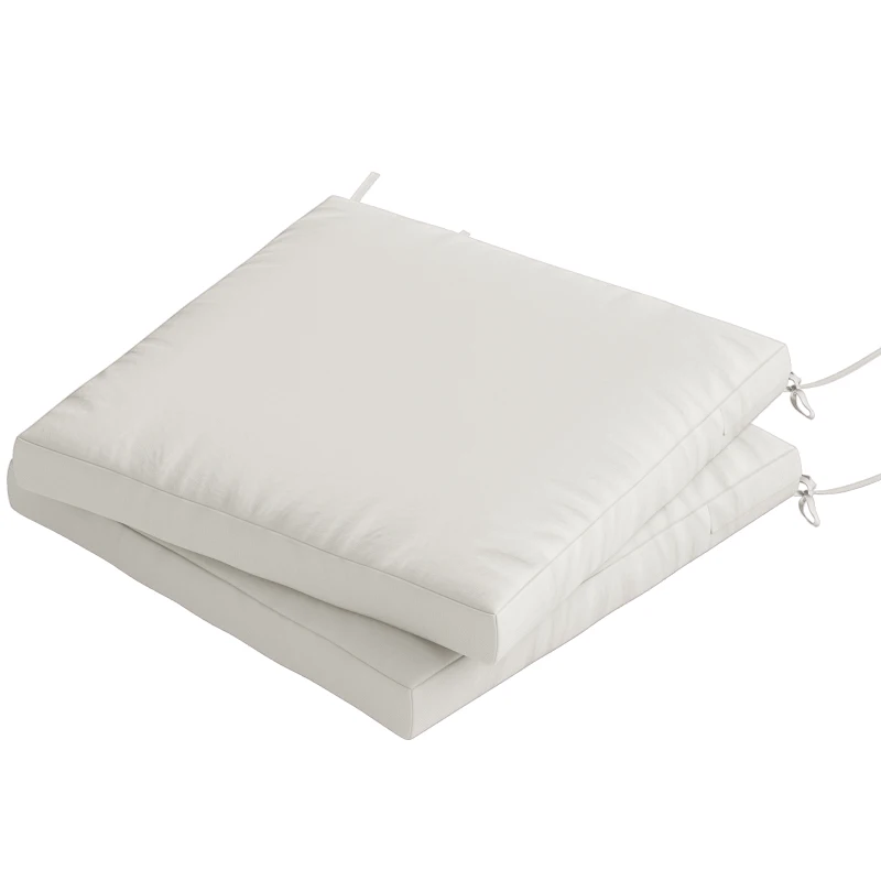 Outsunny Outdoor Seat Cushions Set of 2 with Ties, Waterproof Garden Seat Pads, Cream White
