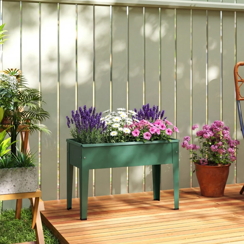 Outsunny Raised Planter, Metal Raised Garden Bed on Legs with Drainage Hole and Foot Covers, Green