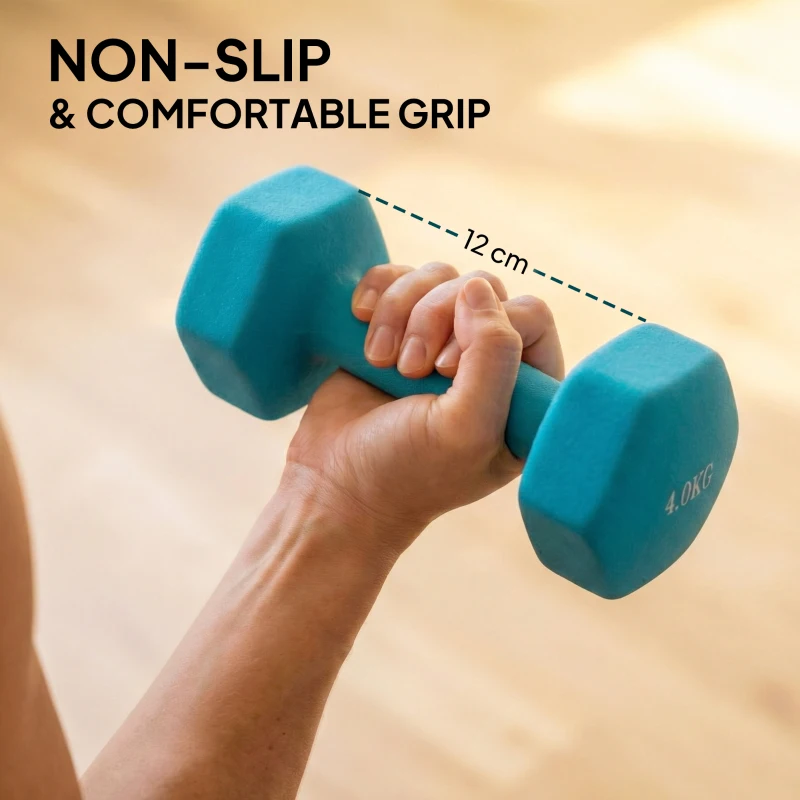 SPORTNOW Hex Dumbbells Set with Dumbbell Rack, Hand Weights for Home Gym Strength Training, 2 x 1kg, 2 x 2kg, 2 x 3kg, 2 x 4kg