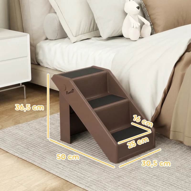 PawHut Escalera para Perros Plegable de 3 Peldaños para Mascotas Mayores para Cama Sofá 53x30,5x36,5 cm Marrón