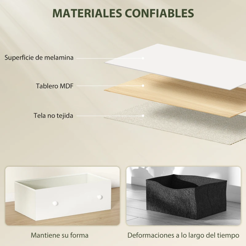 HOMCOM Cómoda con 6 Cajones de Tela Marco de Acero y MDF Cajonera para Salón Oficina Vestidor Blanco y Gris