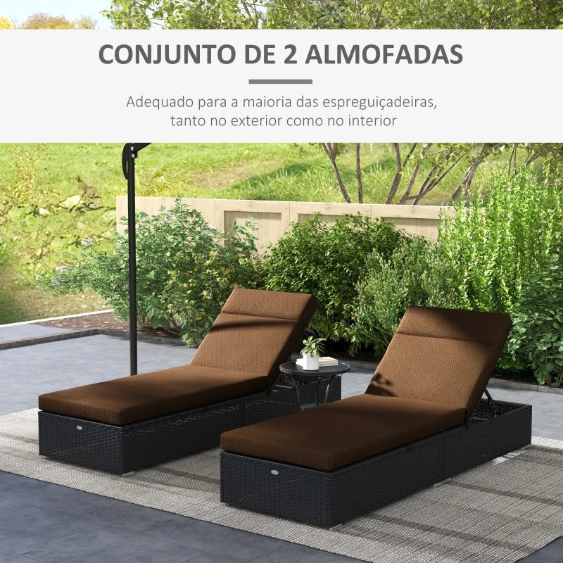 Outsunny Conjunto de 2 Colchões para Espreguiçadeira transat Alças de fixação para Jardim APENAS COLCHÕES 196L x 55l cm Castanho