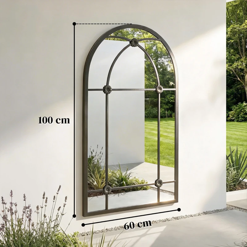 Outsunny Arched Mirror, Shatterproof Acrylic Windowpane Wall Mounted Mirror with Robust Metal Frame, 100 x 60 cm, Black