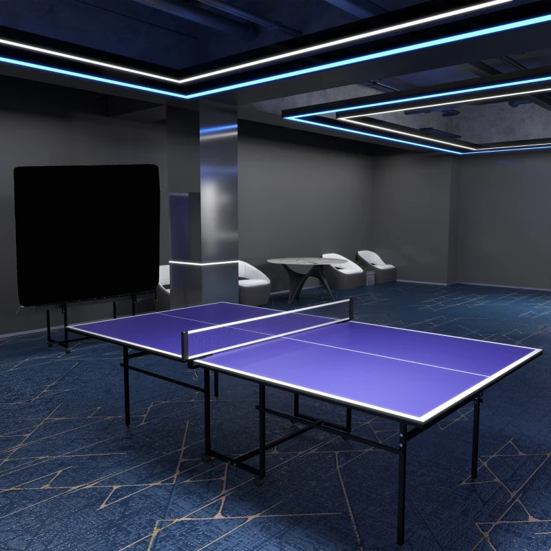 SPORTNOW Table de tennis de table ping-pong pliable + housse de protection pour l'intérieur et l'extérieur, bleu et noir(m-10)