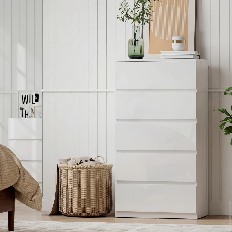 HOMCOM Chest of Drawers, 5-Drawer Storage Cabinets, Modern Dresser, Storage Drawer Unit for Bedroom