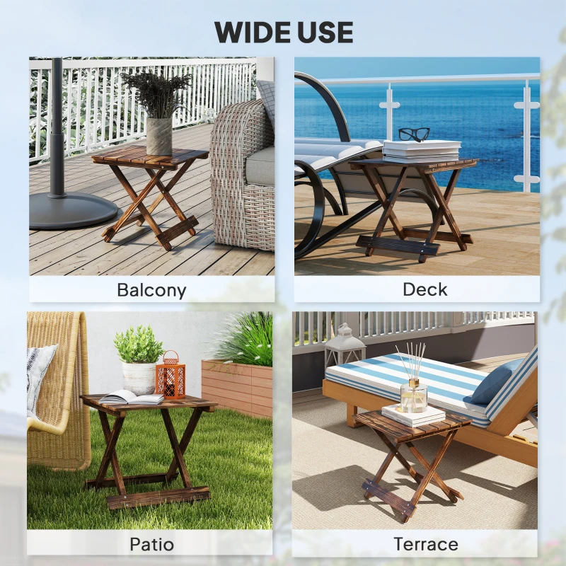 Outsunny Fir Wood Folding Coffee Table, Lightweight Small Garden Table with Slatted Top, Portable Folding Side Table for Balcony