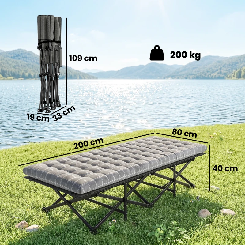 Outsunny Camping Cot with Soft Pad, 80cm Extra Wide Folding Cots with Side Pocket and Carry Bag, Grey