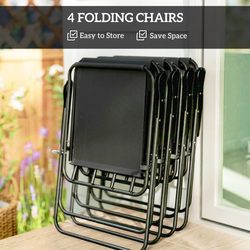 Outsunny 4 Seater Garden Furniture Set, 6 Pieces Garden Table and Chairs with Parasol for Patio, Black