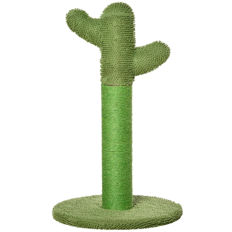 PawHut Albero Tiragraffi per Gatti a Forma di Cactus con Corde in Sisal, 40x40x65 cm, Verde