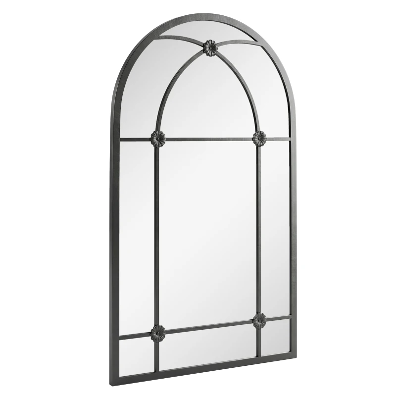 Outsunny Arched Mirror, Shatterproof Acrylic Windowpane Wall Mounted Mirror with Robust Metal Frame, 100 x 60 cm, Black