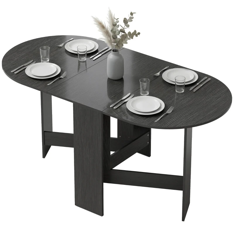 HOMCOM Masă de bucătărie pliabilă cu aripi rabatabile Masă de bucătărie pliabilă ovală Stil modern 163x80x75 cm Negru
