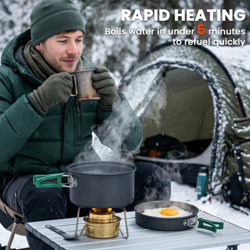 Outsunny Camping Cookware Set, 8-Piece Ultralight Camping Cooking Kit with Anti-Scald Handles, Grey