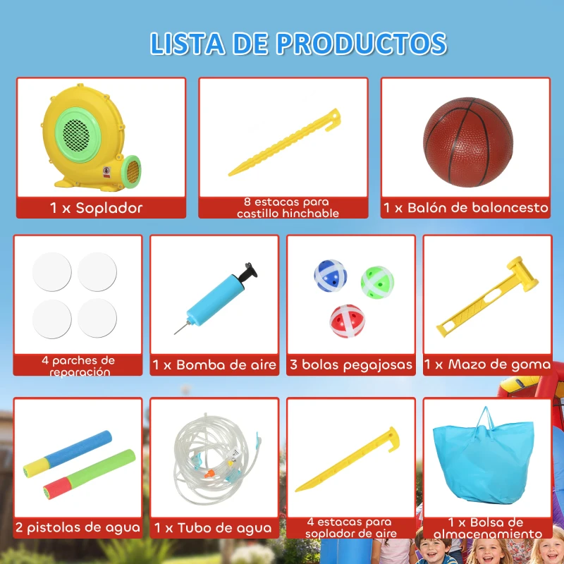 AIYAPLAY Castillo Hinchable Acuático 7 en 1 con Soplador 2 Toboganes Trampolín Piscina Canasta Columna de Boxeo 426x360x198 cm