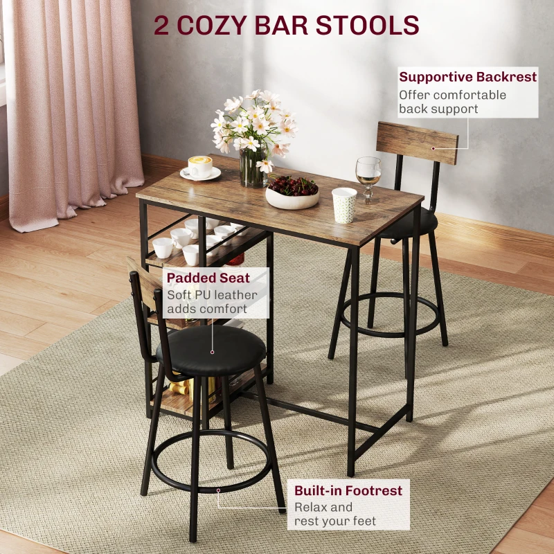 HOMCOM Stół barowy z 2 krzesłami, zestaw do kuchni, nowoczesny