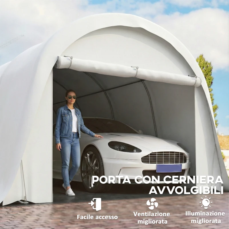 Outsunny Garage Auto Tenda Garage Esterno UV50+ Telaio Zincato 3.6x7.2 m Crema