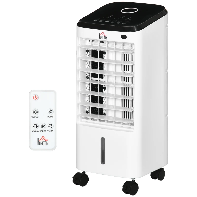HOMCOM Raffrescatore Evaporativo 3 in 1, Ventilatore, Umidificatore con Ghiaccio e Deumidificatore, Bianco