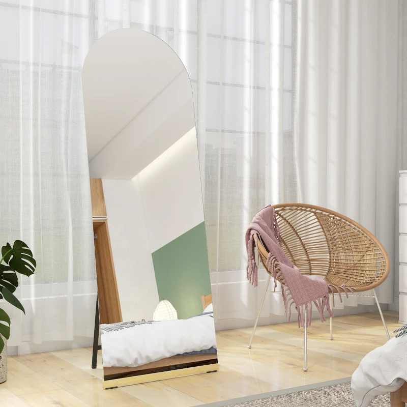 HOMCOM Espejo de Cuerpo Entero Curvado 160x50 cm sin Marco Base de Madera Espejo de Pie o Apoyado en la Pared Transparente
