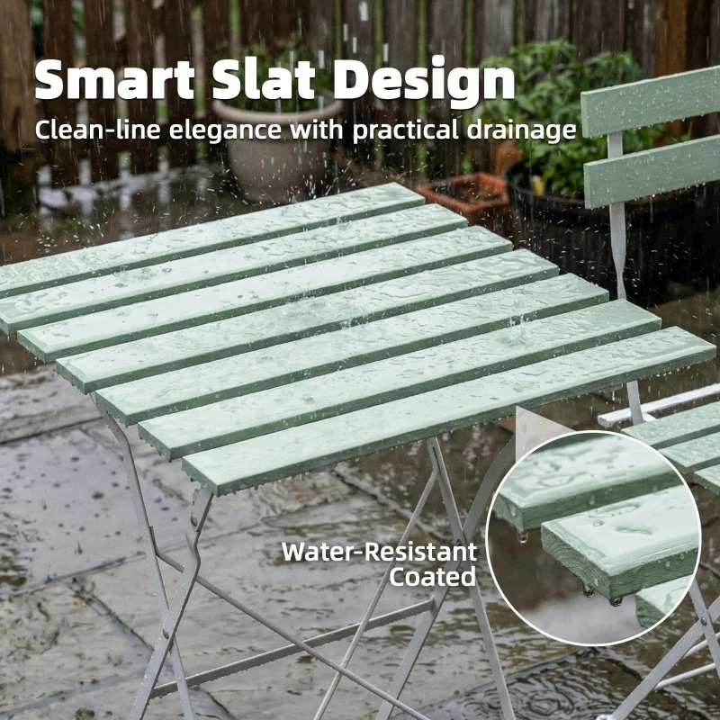 Outsunny Outdoor Bistro Set Folding Patio Furniture Set with 2 Chairs Table for 2 People White and Green