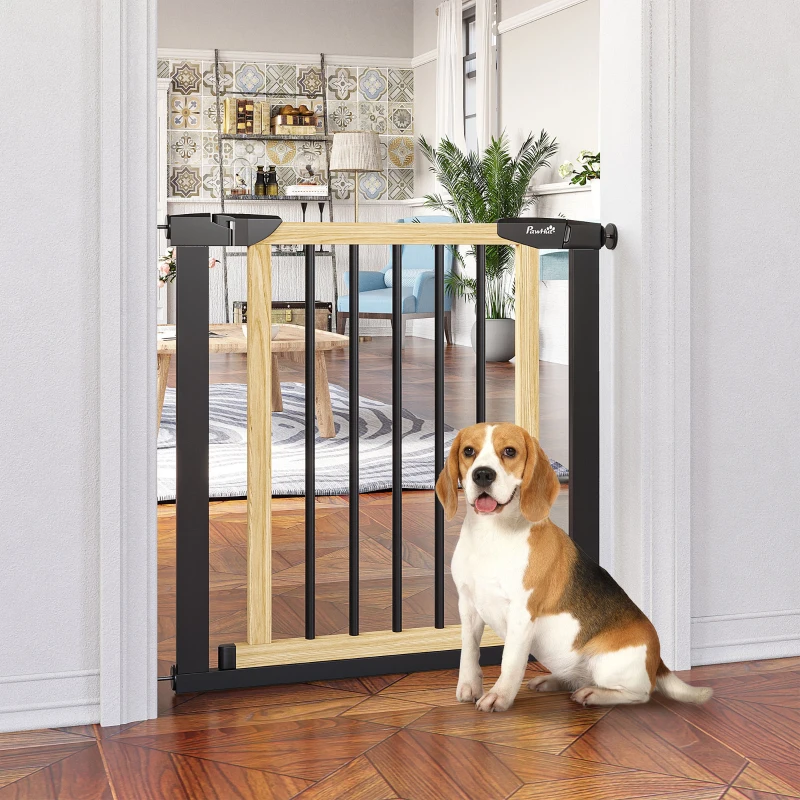 PawHut Lot de 2 barrières escalier chien fermeture automatique double verrouillage opération à une main largeur 75-82 cm noir
