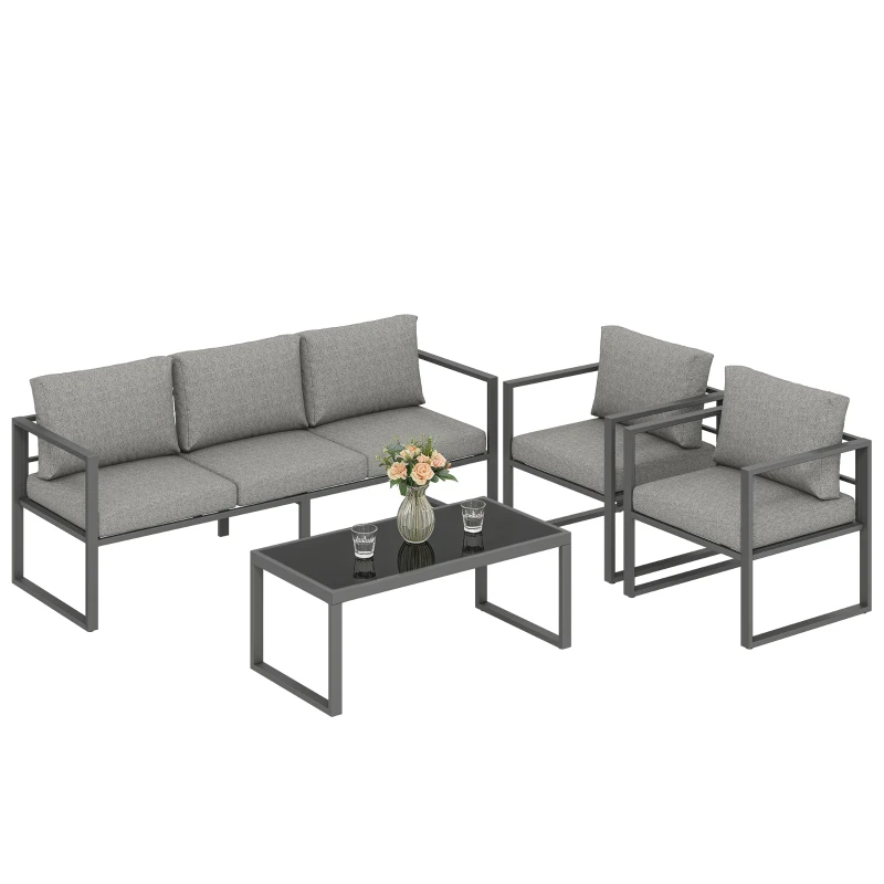 Outsunny 4 Piece Outdoor Garden Furniture Set, Patio Furniture with 3-Seater Sofa, Armchairs and Coffee Table