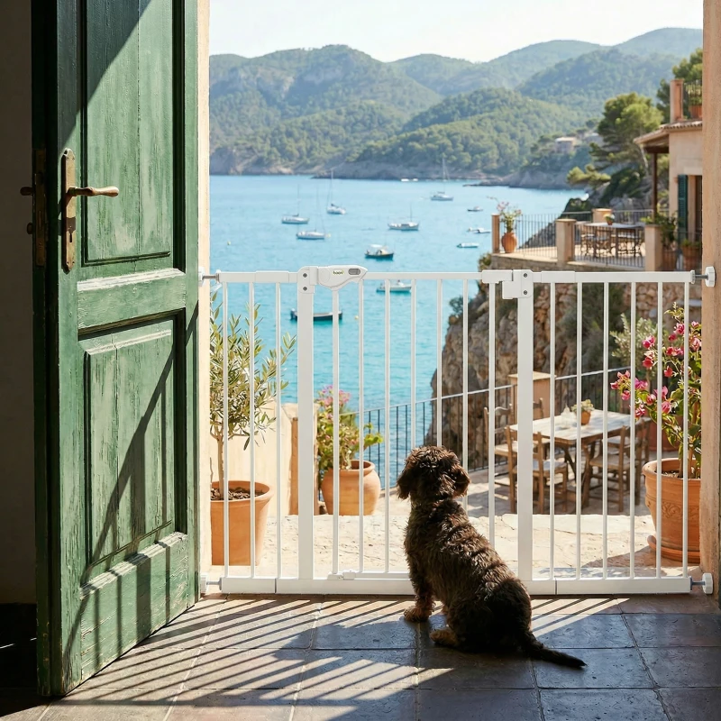 PawHut Porțiță pentru Câini și Animale de Companie cu 3 Extensii, Lățime Reglabilă, 74-147.5x76.2 cm, Alb