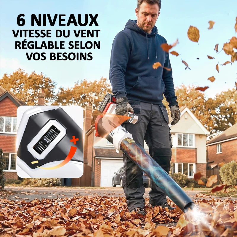 Outsunny Souffleur Aspirateur Broyeur à Feuilles 250 W avec Batterie 4000mAh et Chargeur, 6 Vitesses, 149 km/h, Blanc