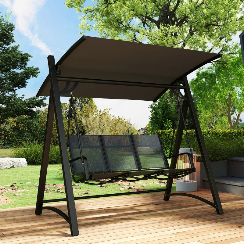 Outsunny 3 Seater Swing Chair, Garden Swing Bench with Adjustable Tilting Canopy, Breathable Mesh Seat 360 kg Capacity, Grey