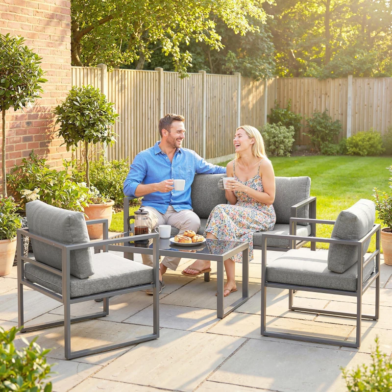 Outsunny 4 Piece Outdoor Garden Furniture Set, Patio Furniture with 3-Seater Sofa, Armchairs and Coffee Table