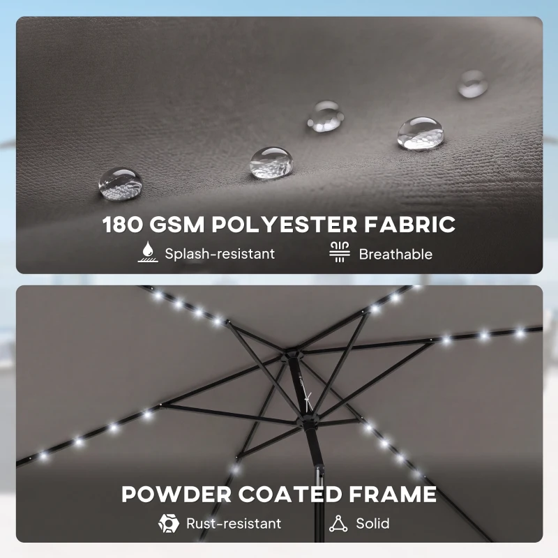 Outsunny 3 x 2 m Garden Parasol Umbrella with LED Solar Light, Parasol Cover, Outdoor Market Patio Umbrella, Dark Grey